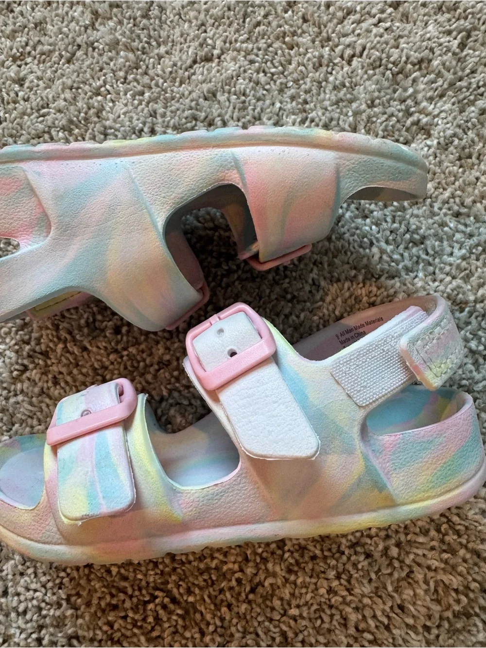 Cat & Jack Double Strap Sandals Pastel Tie-Dye Sandals Pink Buckles Size 9